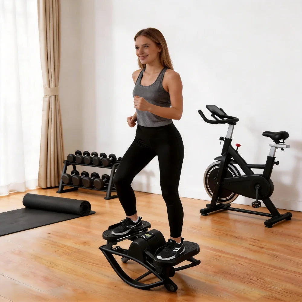 Portable Mini Stepper With Resistance Bands And Lcd Monitor