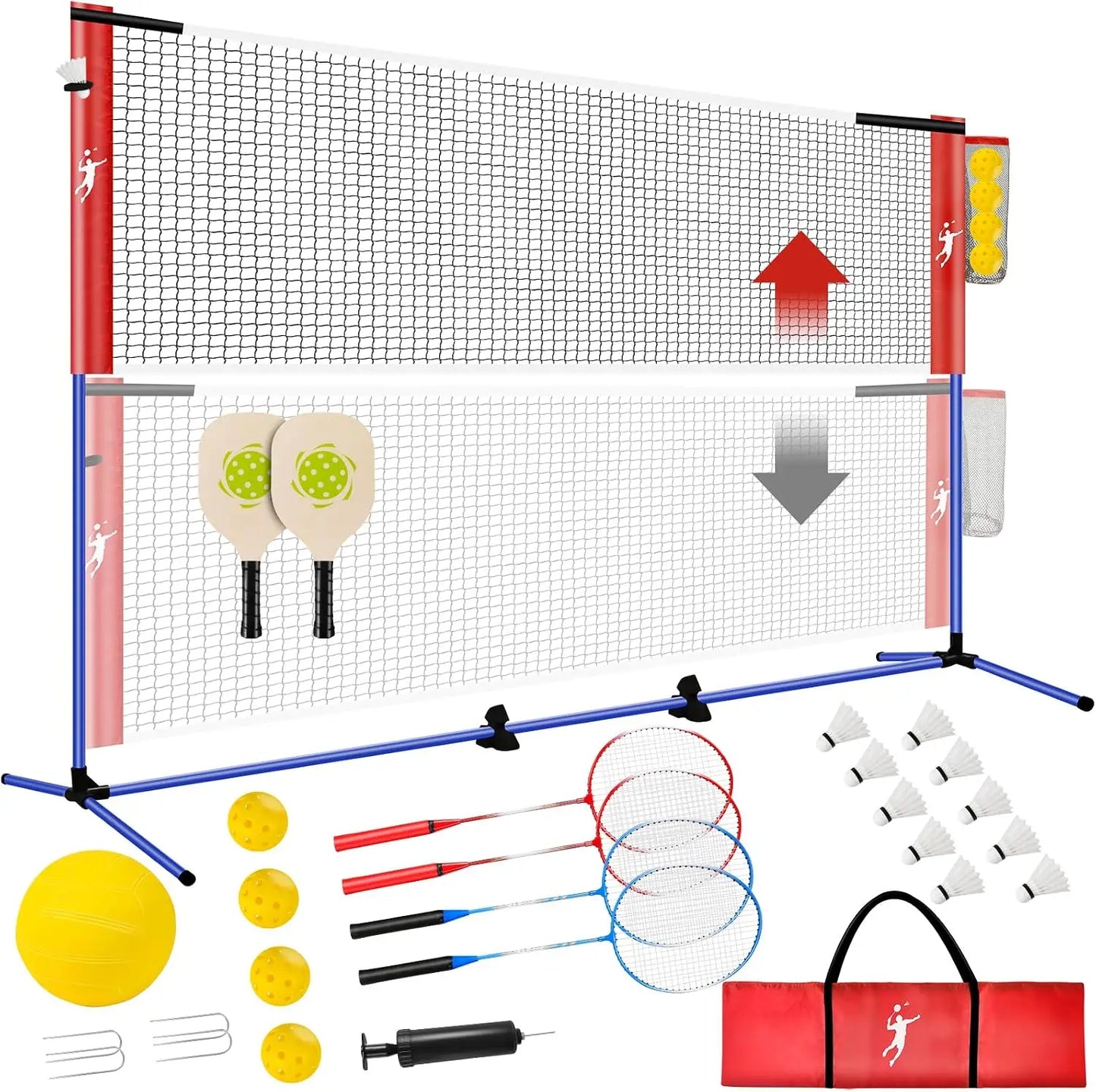 All In One Sports Net Set For Badminton Pickleball Volleyball