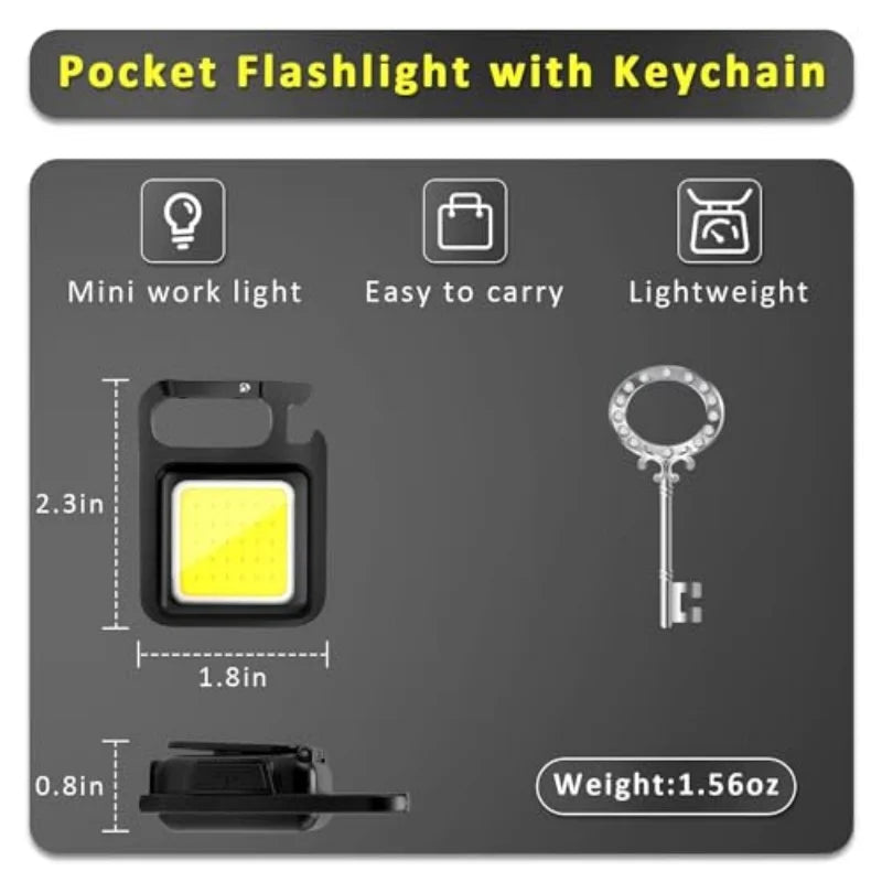 Rechargeable Mini COB Keychain Flashlight With Magnetic Base For Camping