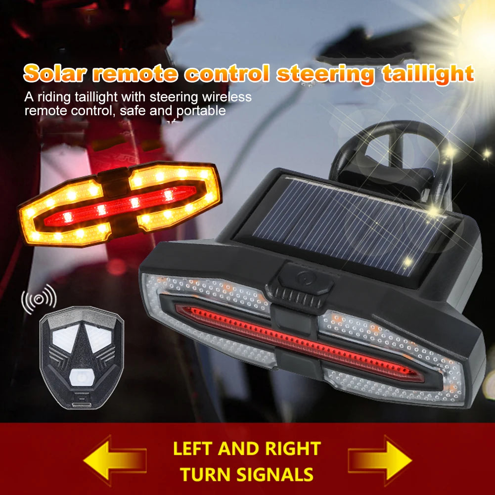 Solar LED Bicycle Taillight With Remote Control Type C Charging IPX5