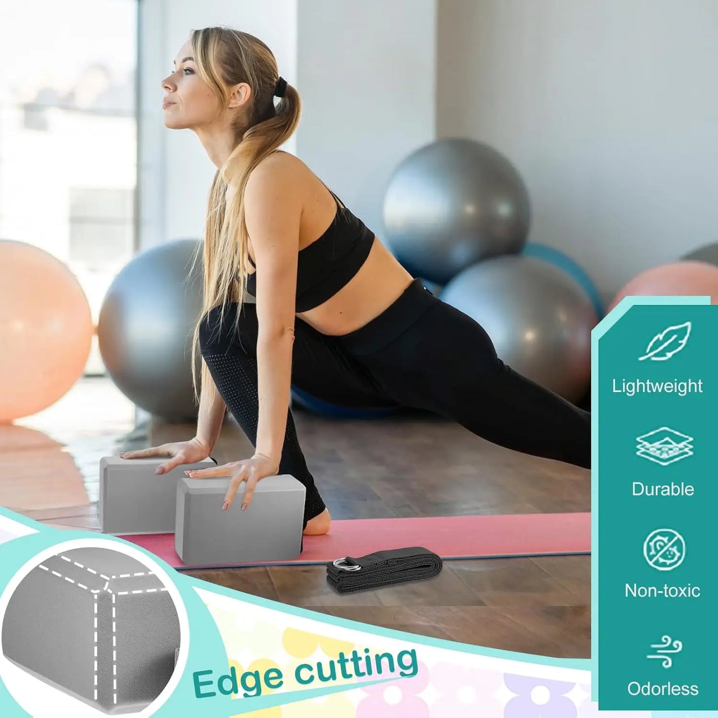 EVA Foam Yoga Blocks and Straps for Stretching and Pilates