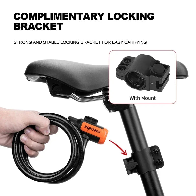 Weatherproof Coiled Bike Cable Lock With Mounting Bracket Anti Theft
