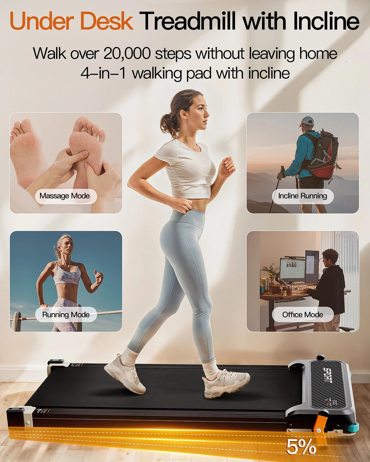 Akluer Walking Pad Incline Treadmill Under Desk Massager