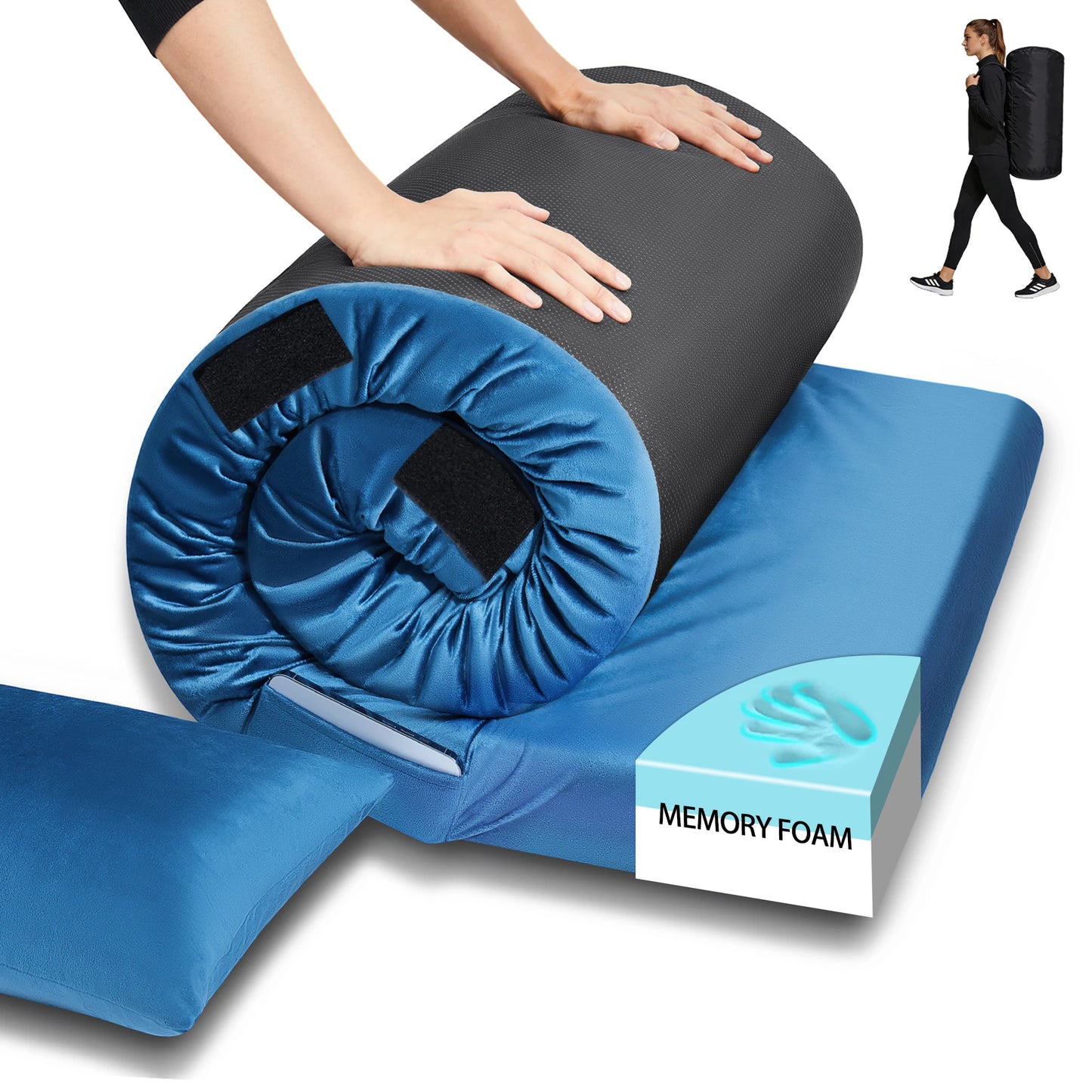 Memory Foam Camping Mattress Pad With Non Slip Bottom