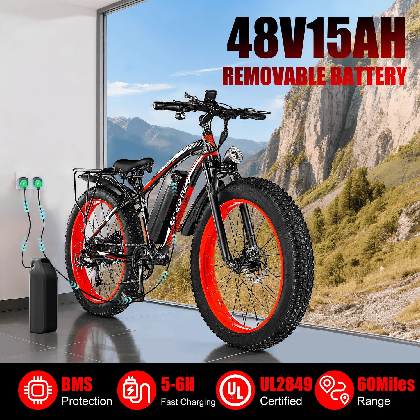 EOEOTWO 1500W Electric Bike 48V 15Ah Fat Tire E-Bike