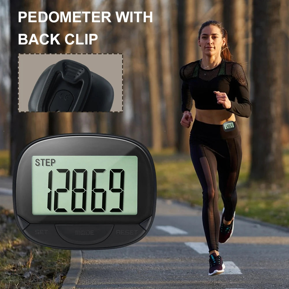 Clip-On Pedometer With Large Digital Display Simple Step Tracker