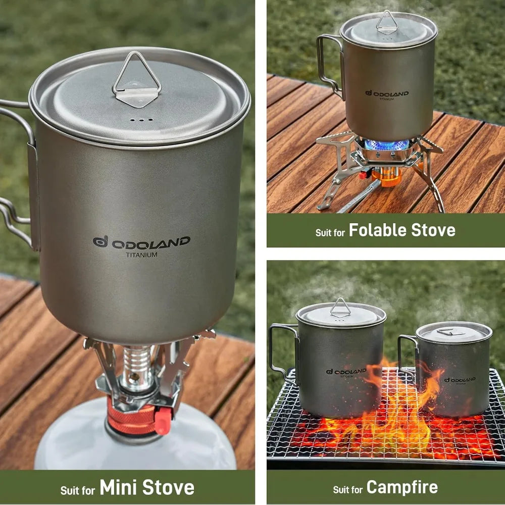 Titanium Camping Cookware Set 4 Piece With Spork For Outdoors