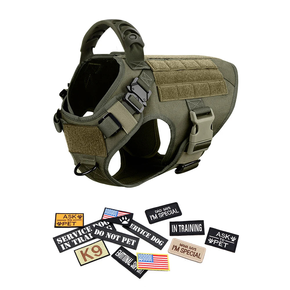 PETRAVEL Military Large Dog Harness Vest Set for Malinois Training