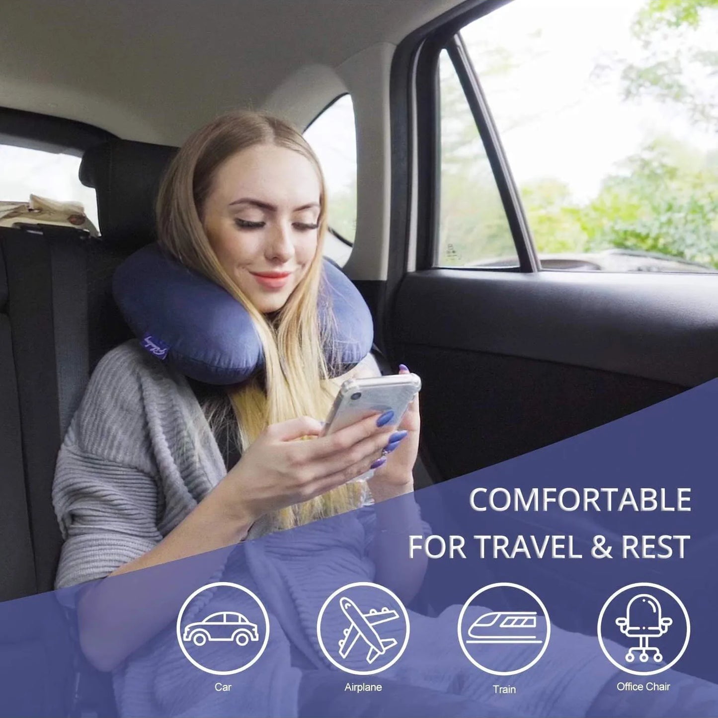 Travel Neck Pillow Foam Cushion With Snap Strap Soft Cover