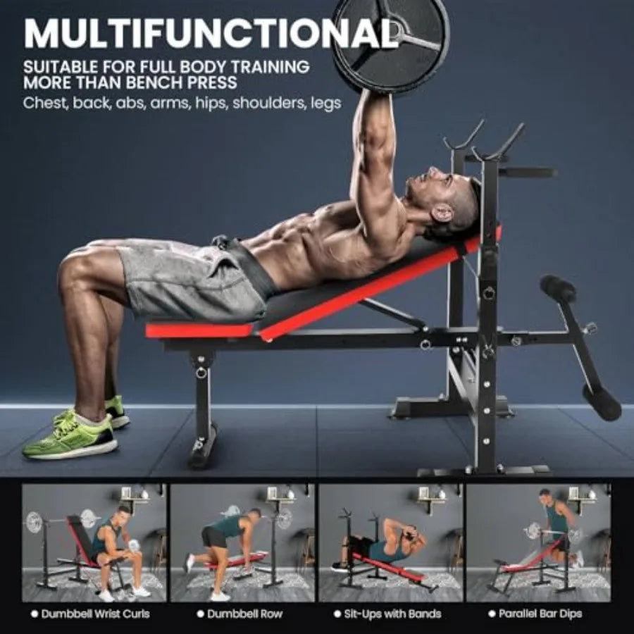 Adjustable Flat Incline Decline Weight Bench With Squat Rack