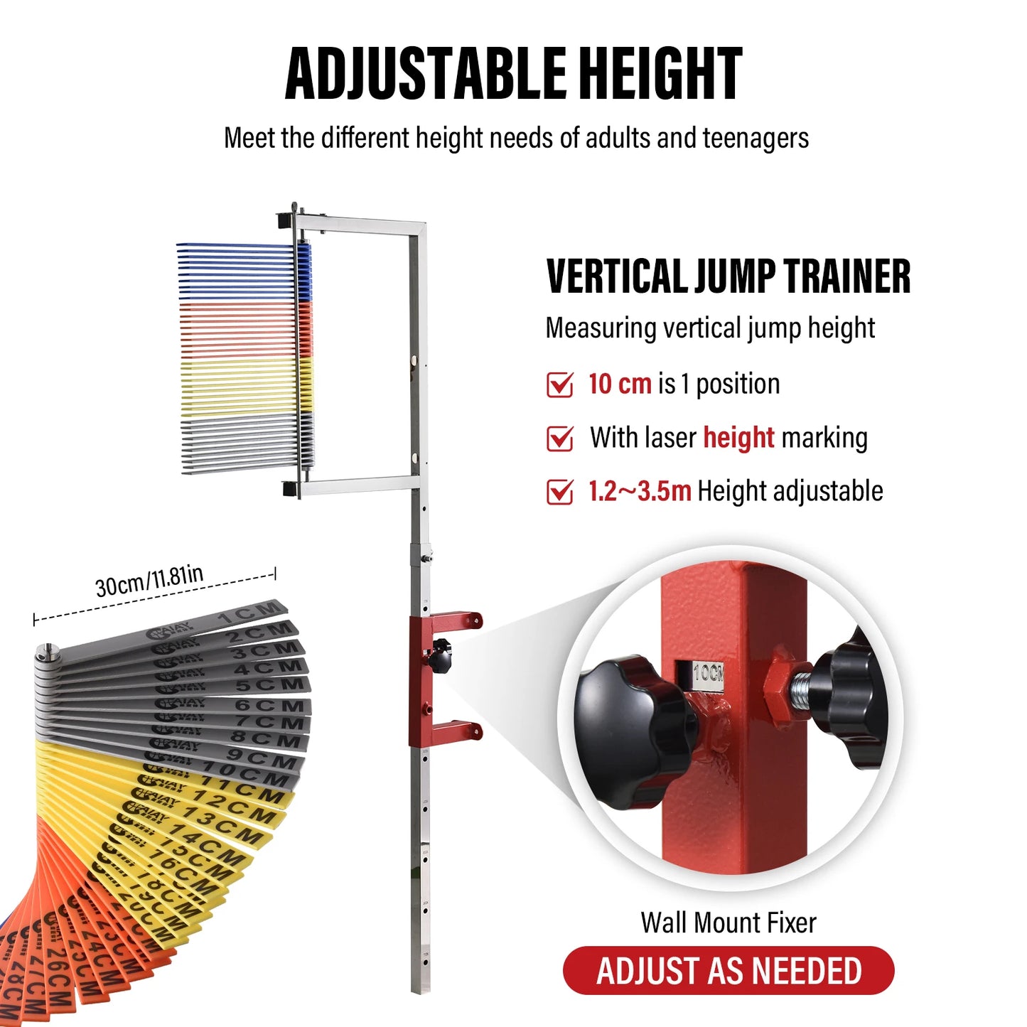Vertical Jump Tester, Adjustable Height Wall Mounted Training Tool