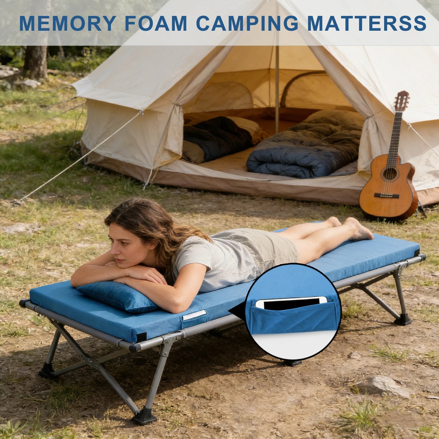 Memory Foam Camping Mattress Pad With Non Slip Bottom