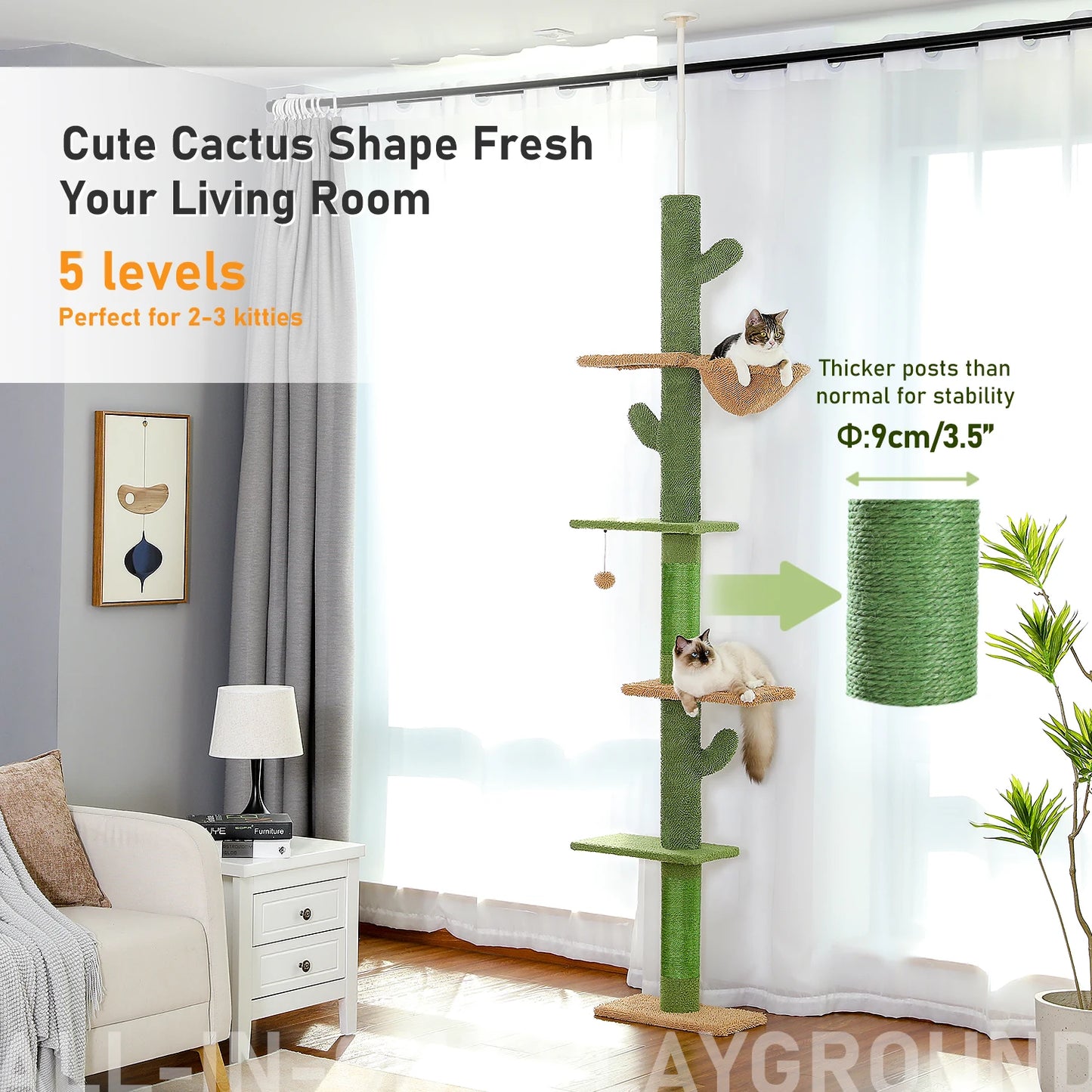 PAWZ Road Cat Tree 5-Tier Floor-To-Ceiling Tower With Scratching Post