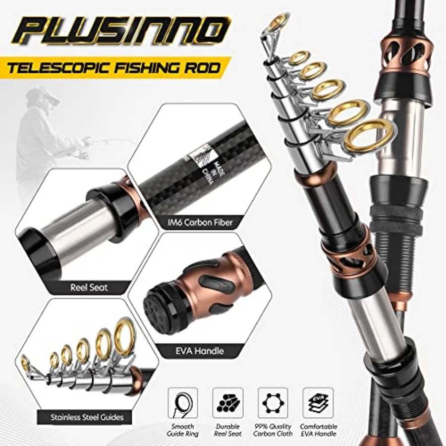 Carbon Fiber Telescopic Fishing Rod And Spinning Reel With Shielded Bearings