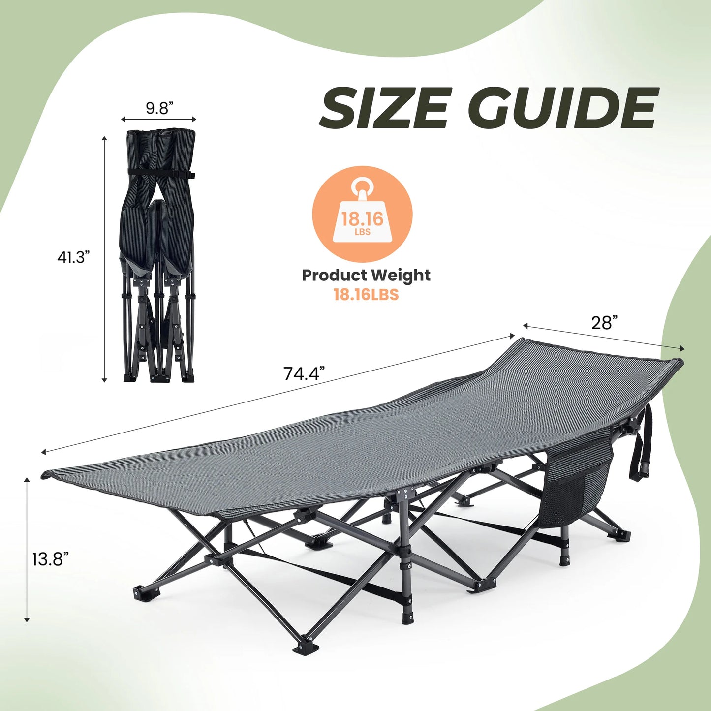 JHK Folding Camping Cot Lounger With Sturdy Carbon Steel Frame