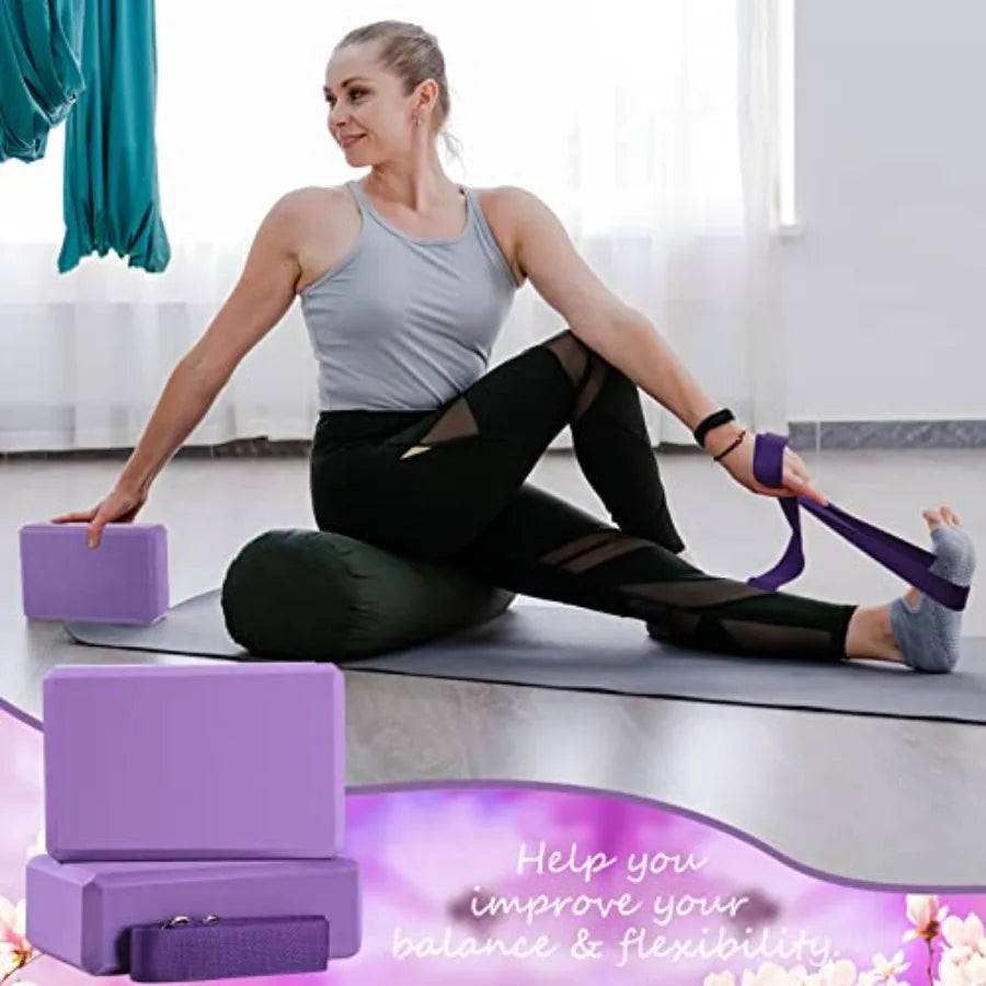 Yoga Blocks And Straps Set Non Slip EVA Foam Metal D Ring