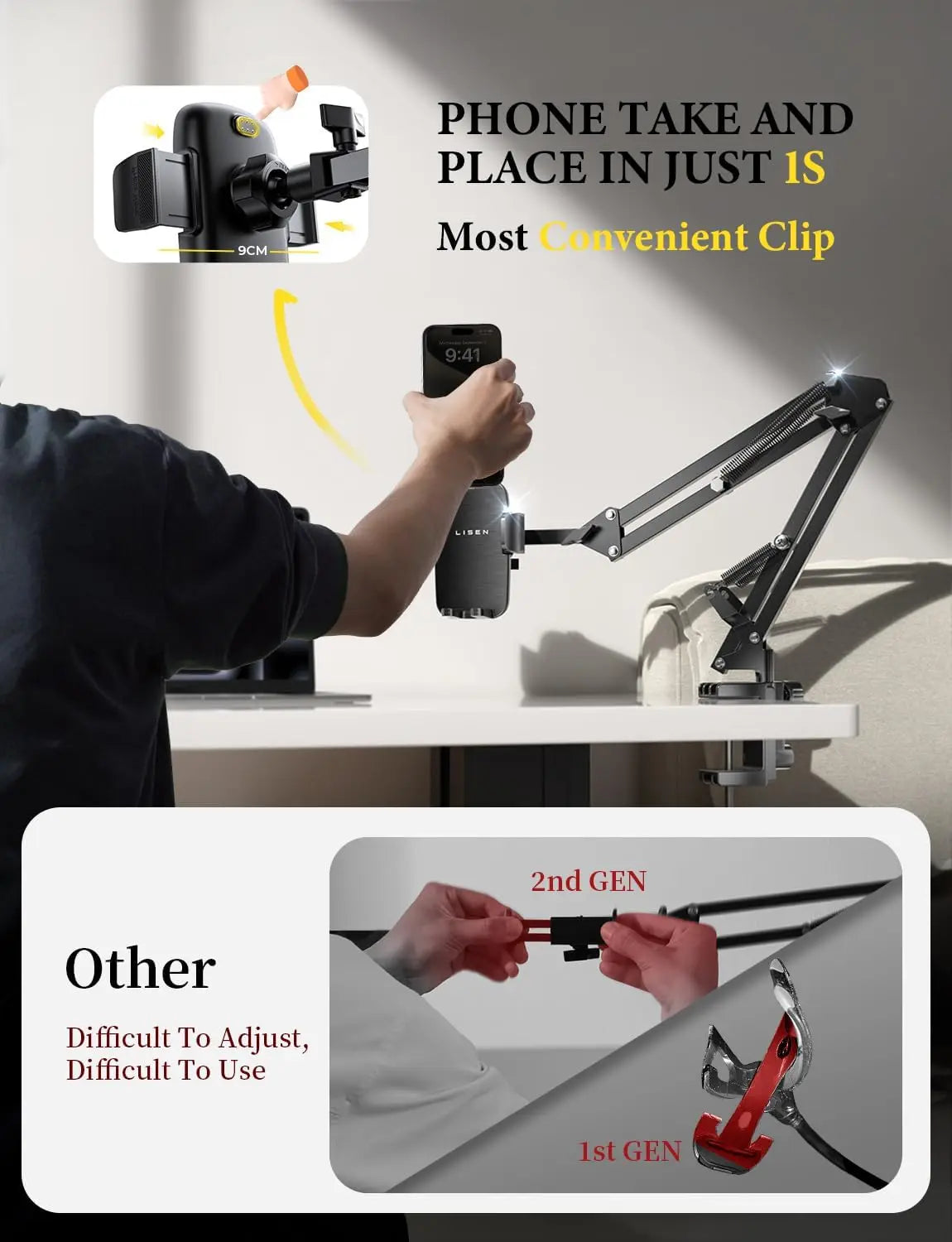 Gooseneck Phone Holder For Bed Desk With Flexible Arm Clamp