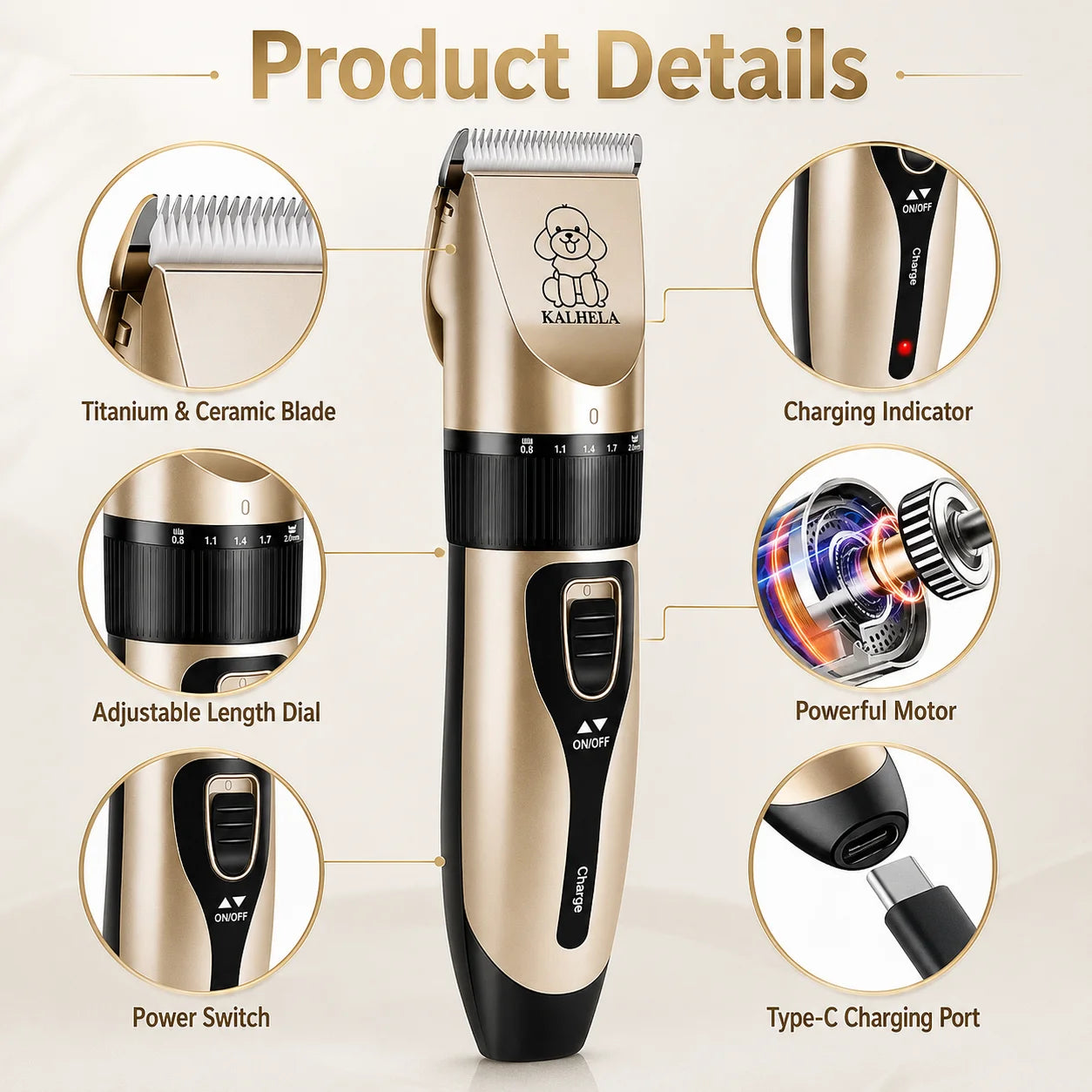 Rechargeable Professional Pet Grooming Clipper Kit With Ceramic Blade