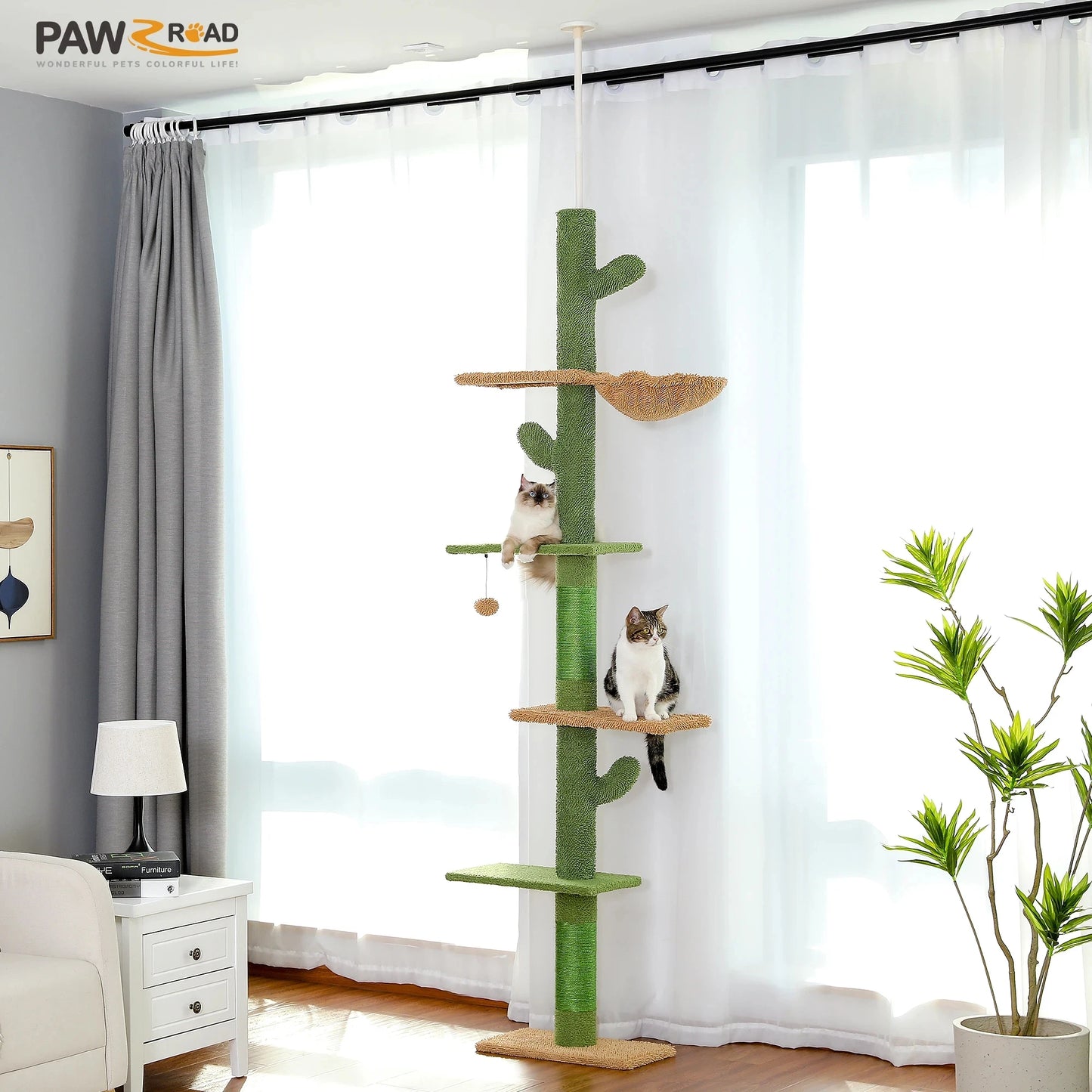 PAWZ Road Cat Tree 5-Tier Floor-To-Ceiling Tower With Scratching Post