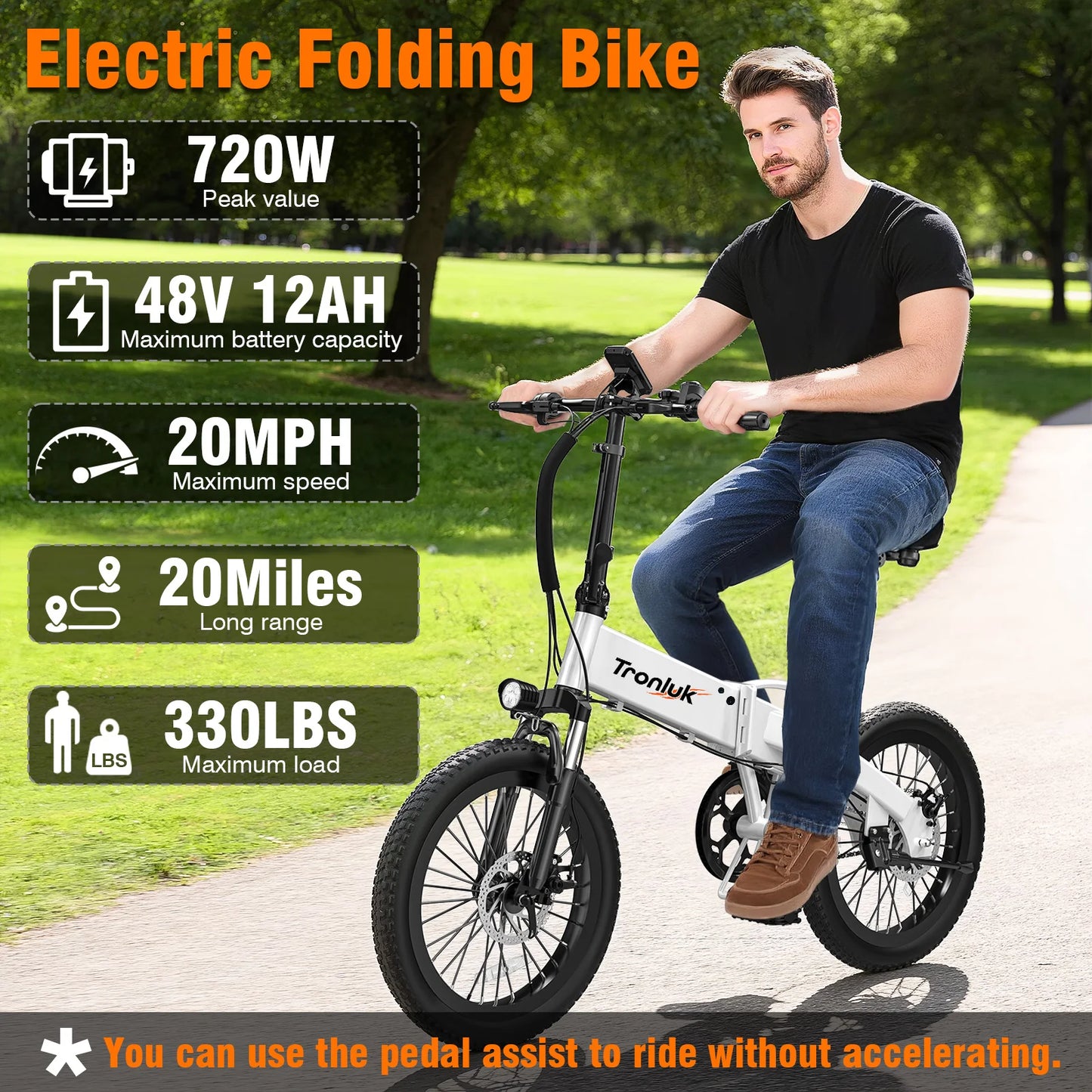T8 Foldable Electric Bicycle 720W Peak 48V 12Ah 5 Speed