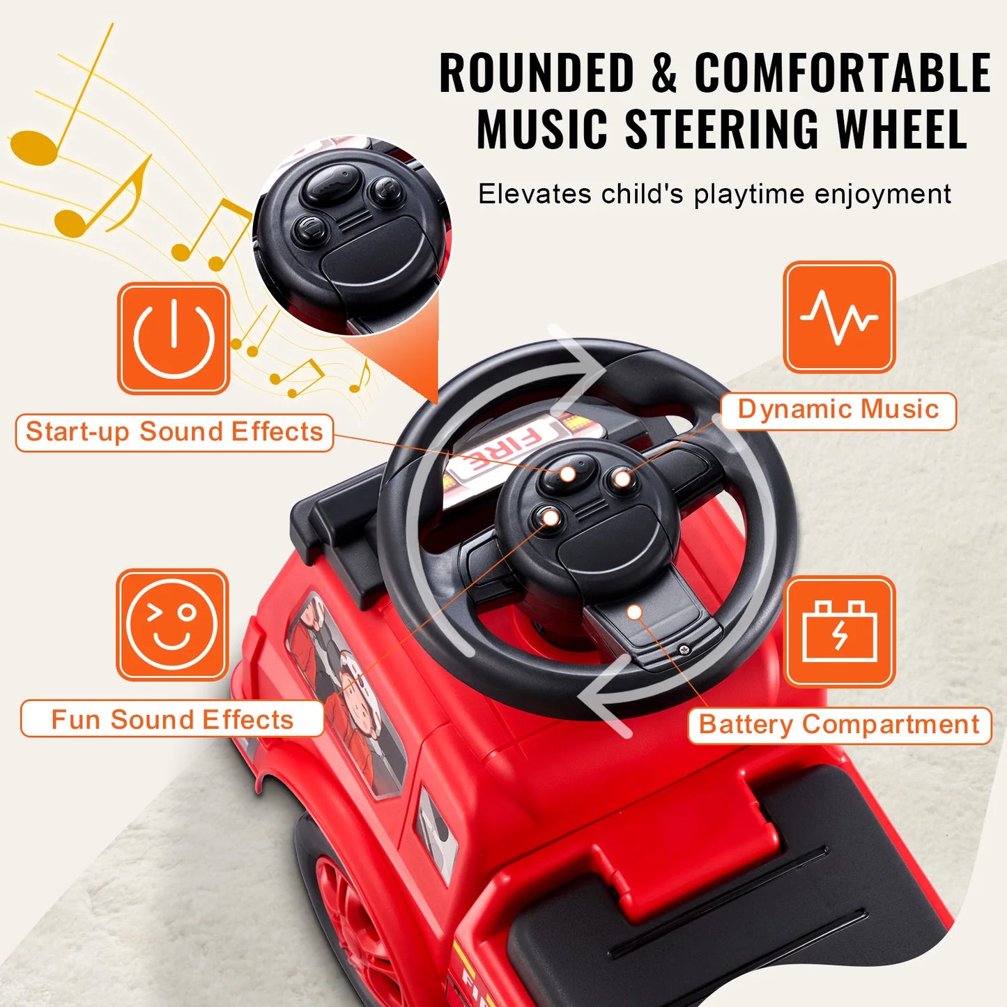 SucceBuy Ride On Push Car For Kids With Music Steering