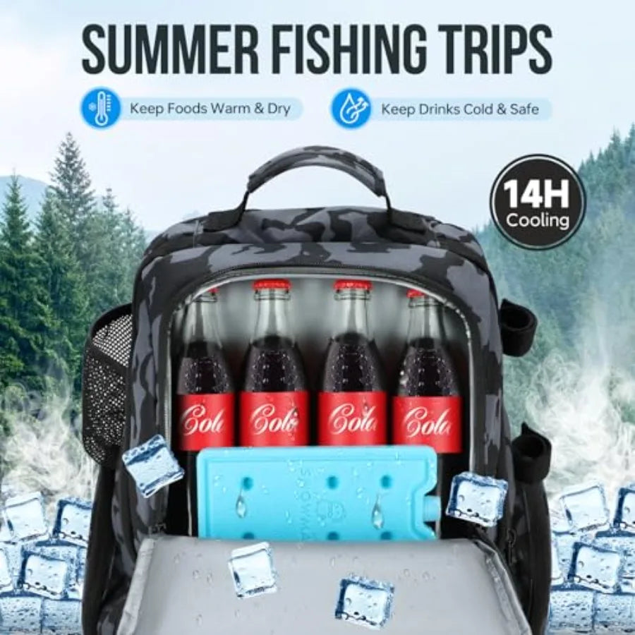 Fishing Cooler Backpack With Rod Holders Water Resistant Tackle Bag