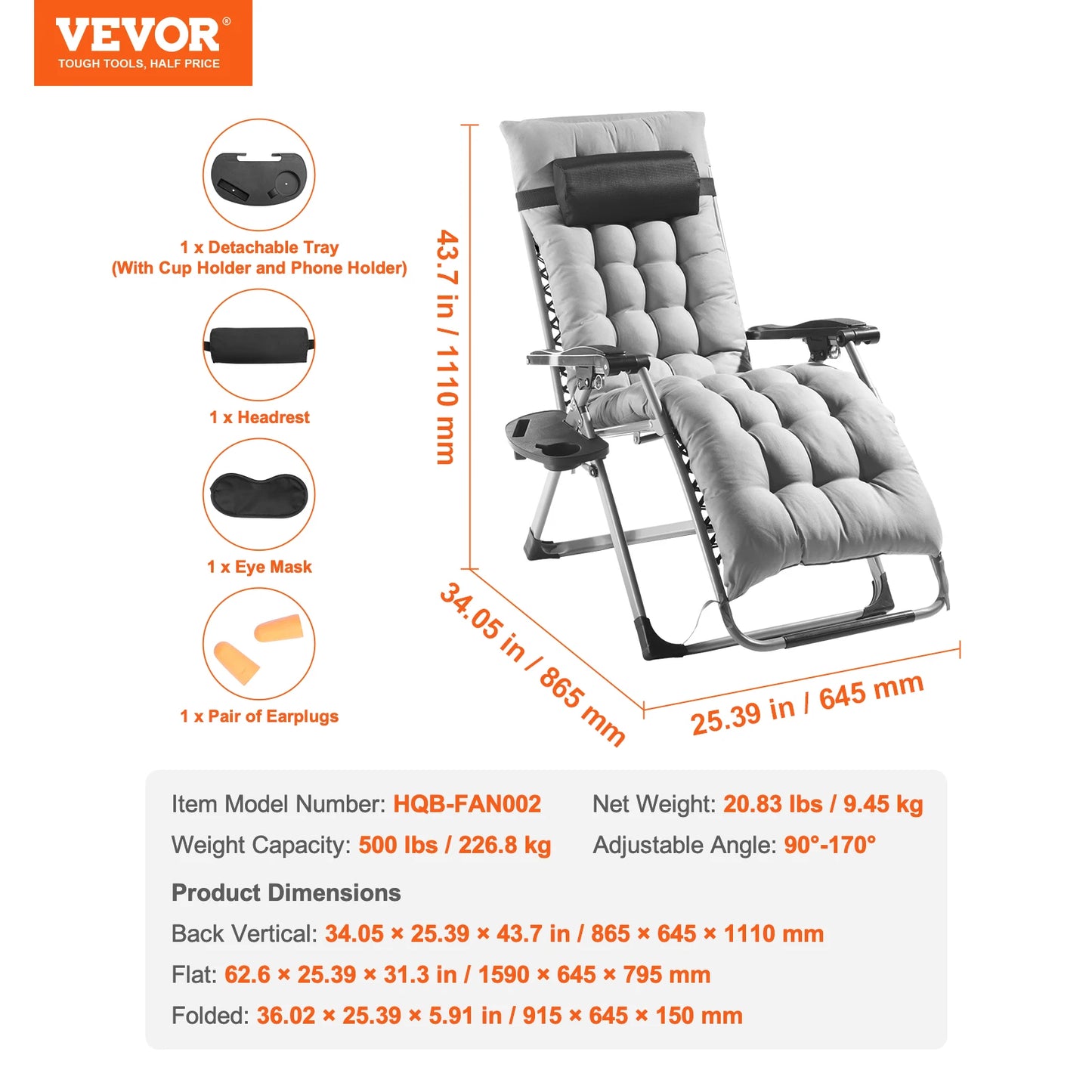 SucceBuy Zero Gravity Chair With Cushioned Footrest And Cupholder
