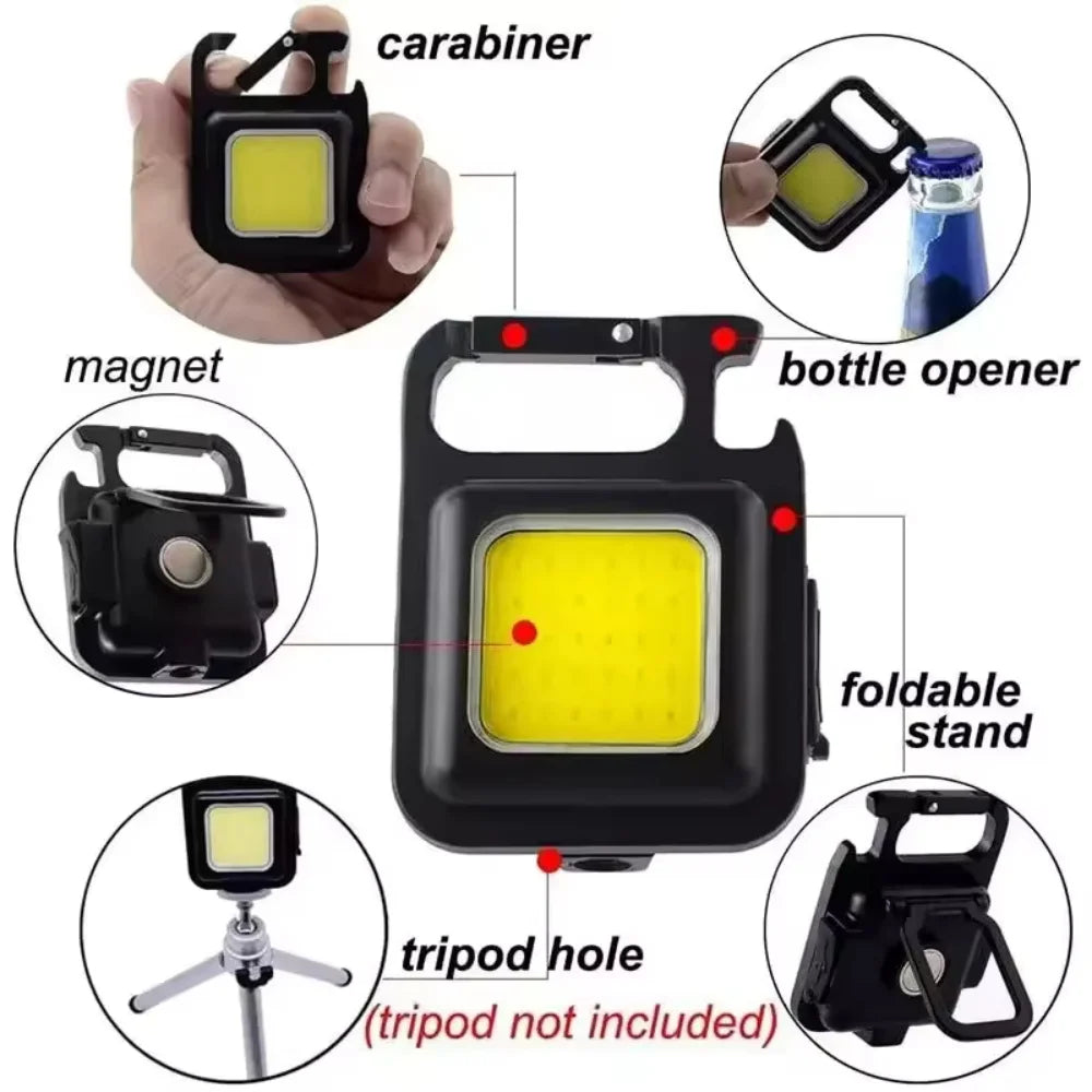 Rechargeable Mini COB Keychain Flashlight With Magnetic Base For Camping