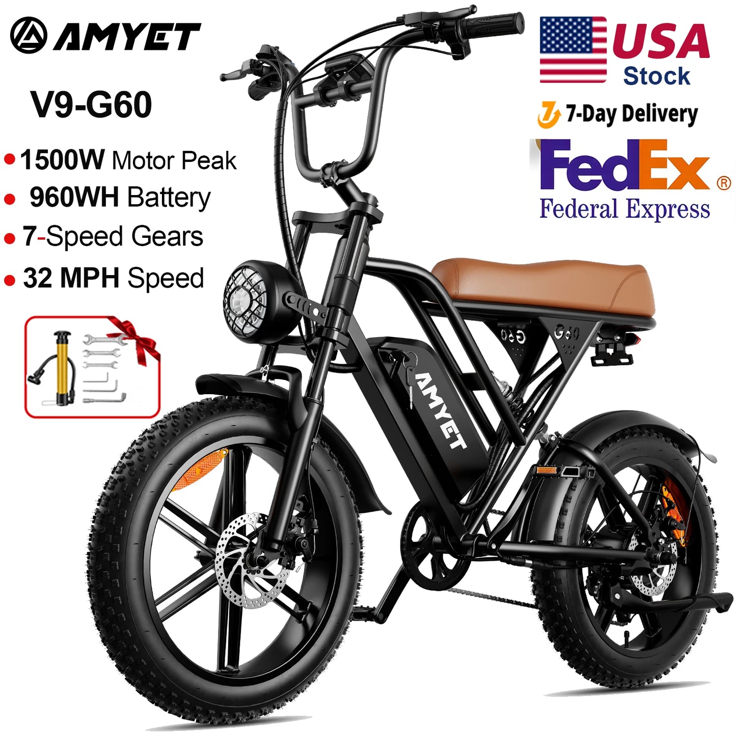 AMYET V9 G60 Electric Mountain Bike 20Ah 1000W 48V Battery