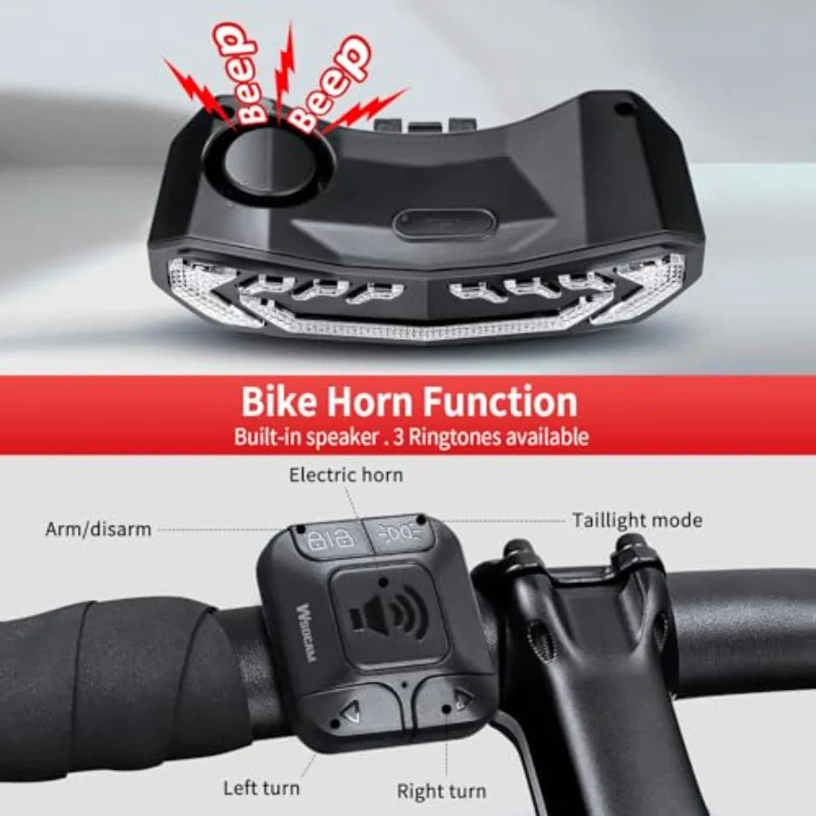 Smart Bike Tail Light With Turn Signals And Remote Alarm
