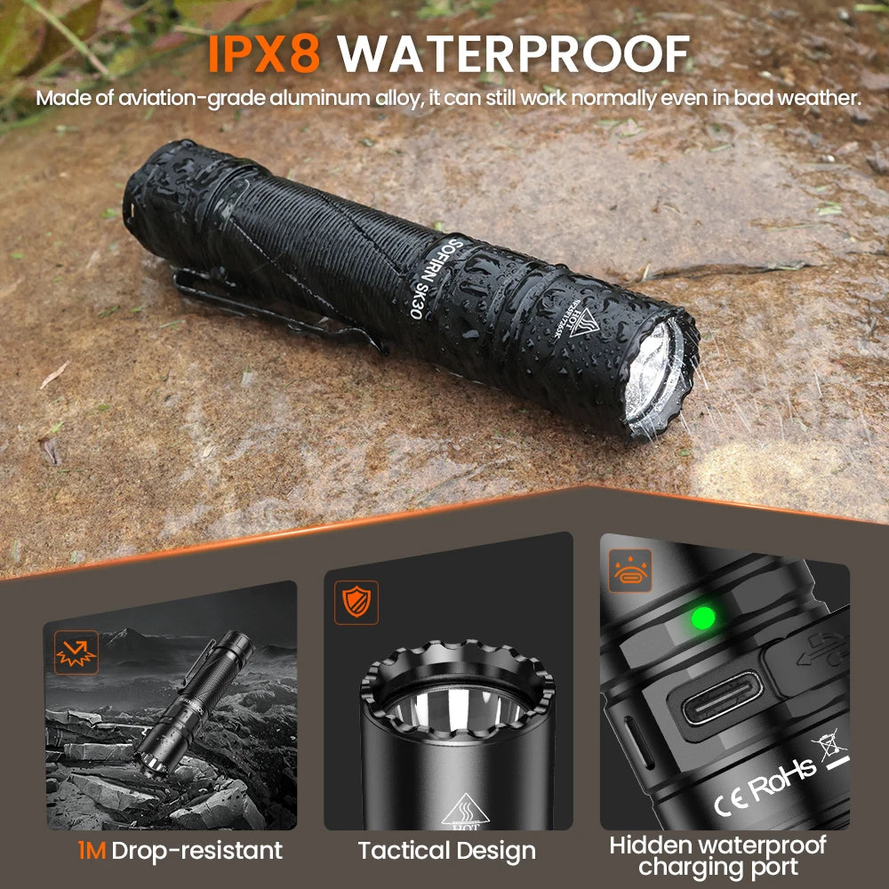 Sofirn SK30 3000 Lumen Tactical Flashlight USB C 21700
