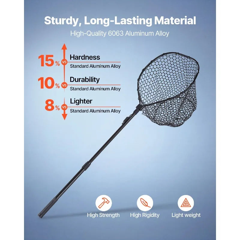 Foldable Landing Net With Telescopic Aluminum Handle And Silicone Net