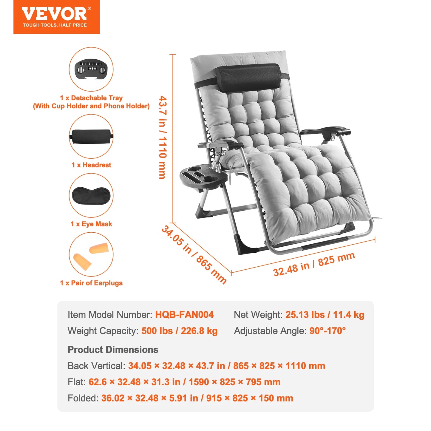 SucceBuy Zero Gravity Chair With Cushioned Footrest And Cupholder