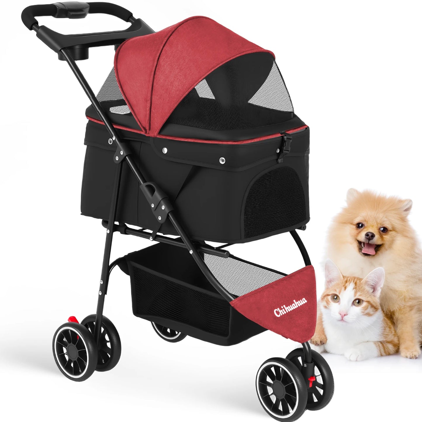Chihuahua Pet Stroller for Cats and Dogs Foldable 3 Wheels