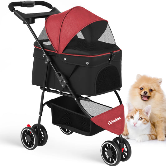 Chihuahua Pet Stroller for Cats and Dogs Foldable 3 Wheels
