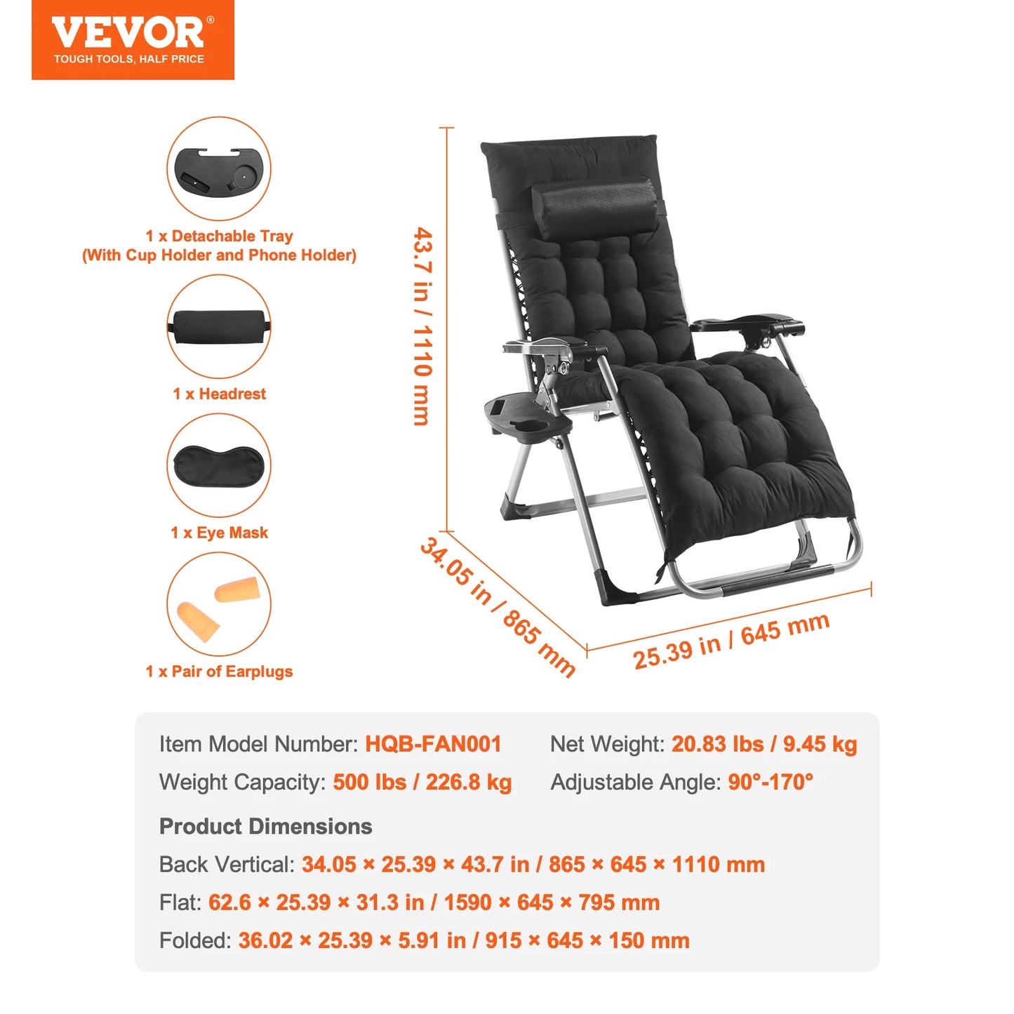 SucceBuy Zero Gravity Chair With Cushioned Footrest And Cupholder