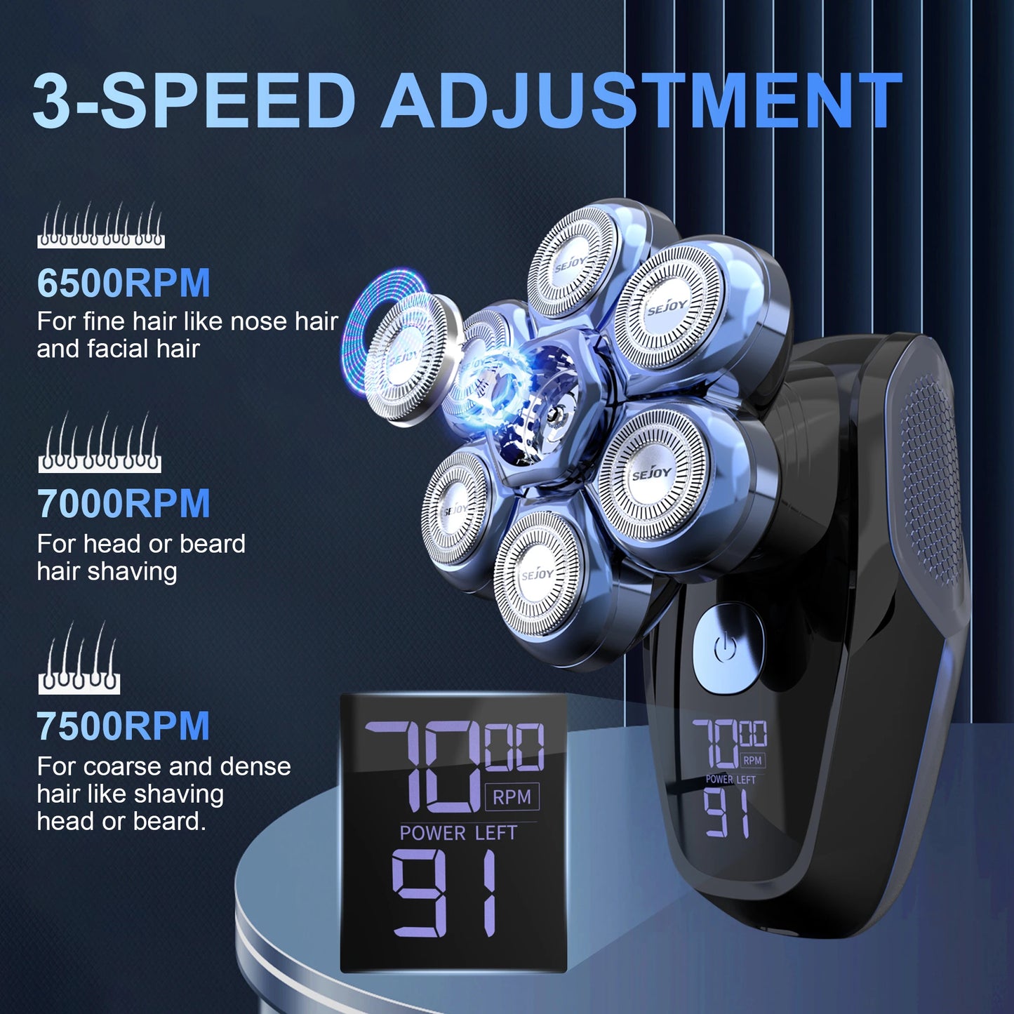 Sejoy 6 In 1 7D Head Shaver For Bald Men With Nose Hair Trimmer