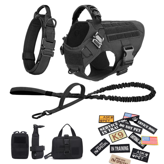 PETRAVEL Military Large Dog Harness Vest Set for Malinois Training