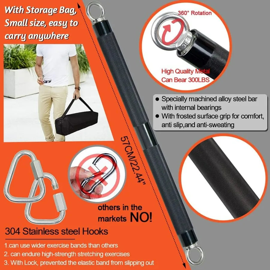 Heavy Duty Compact Resistance Bar Set With 3 Stackable Bands