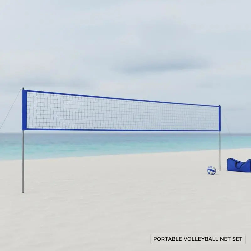 Outdoor Portable Volleyball Net System With Adjustable Poles And Pump