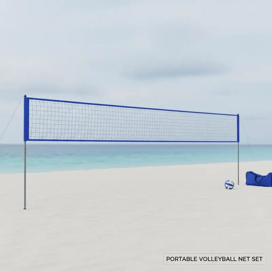 Outdoor Portable Volleyball Net System With Adjustable Poles And Pump
