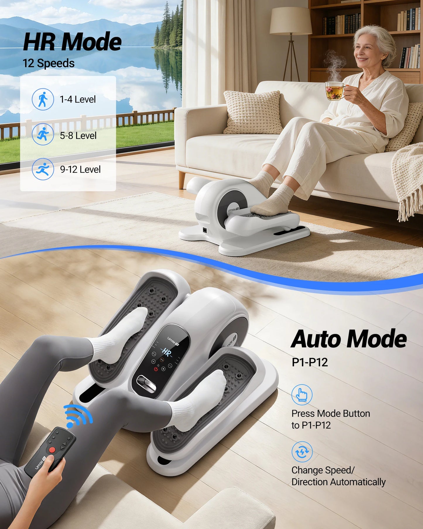 UMAY Under Desk Elliptical Pedal Exerciser With Remote Control