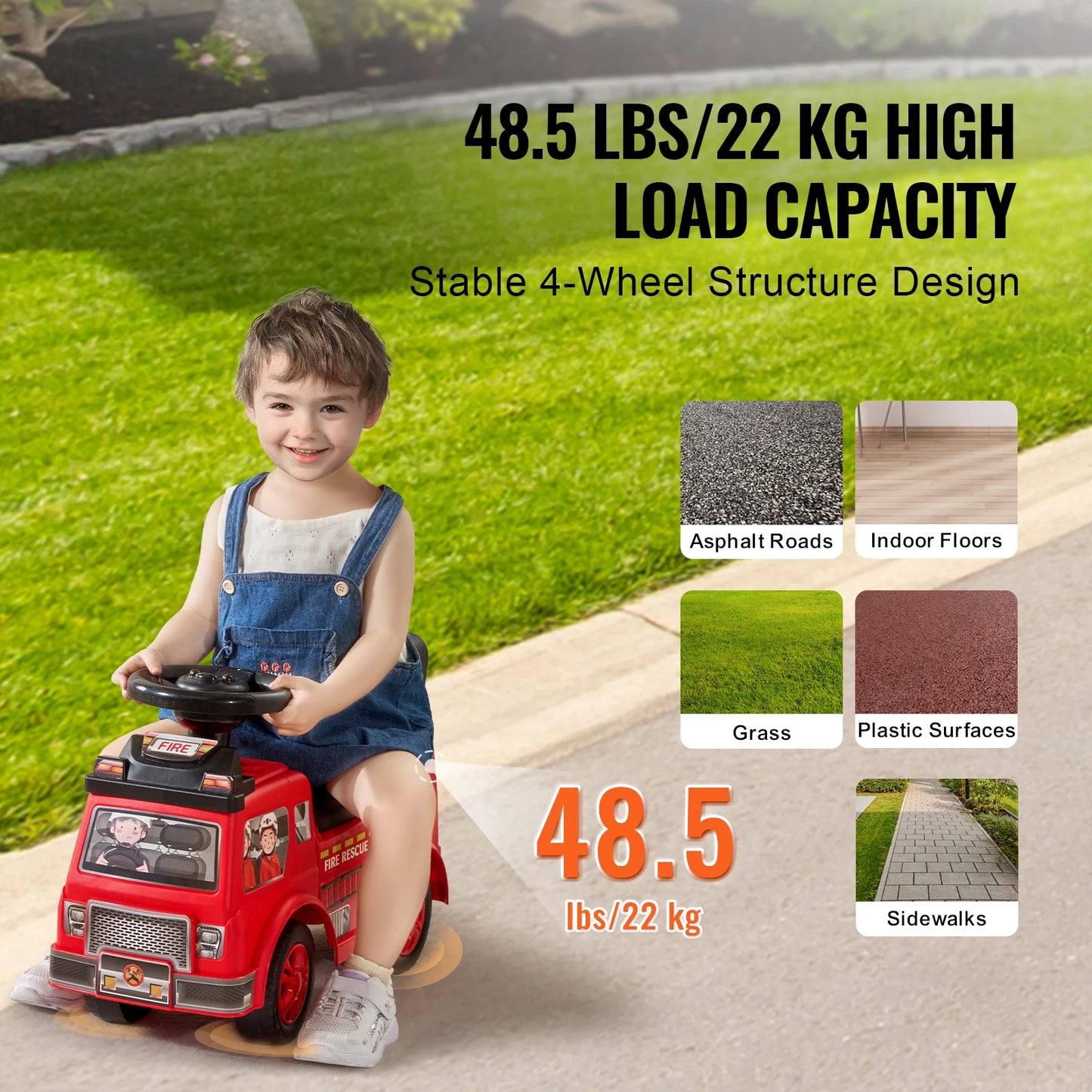 SucceBuy Ride On Push Car For Kids With Music Steering