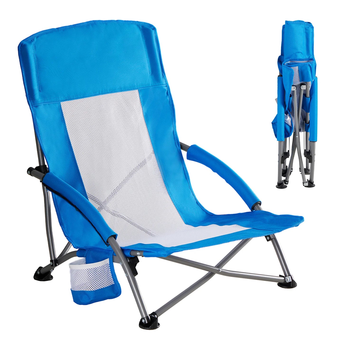 JHK Outdoor Portable Beach Camping Chair With Cup Holder