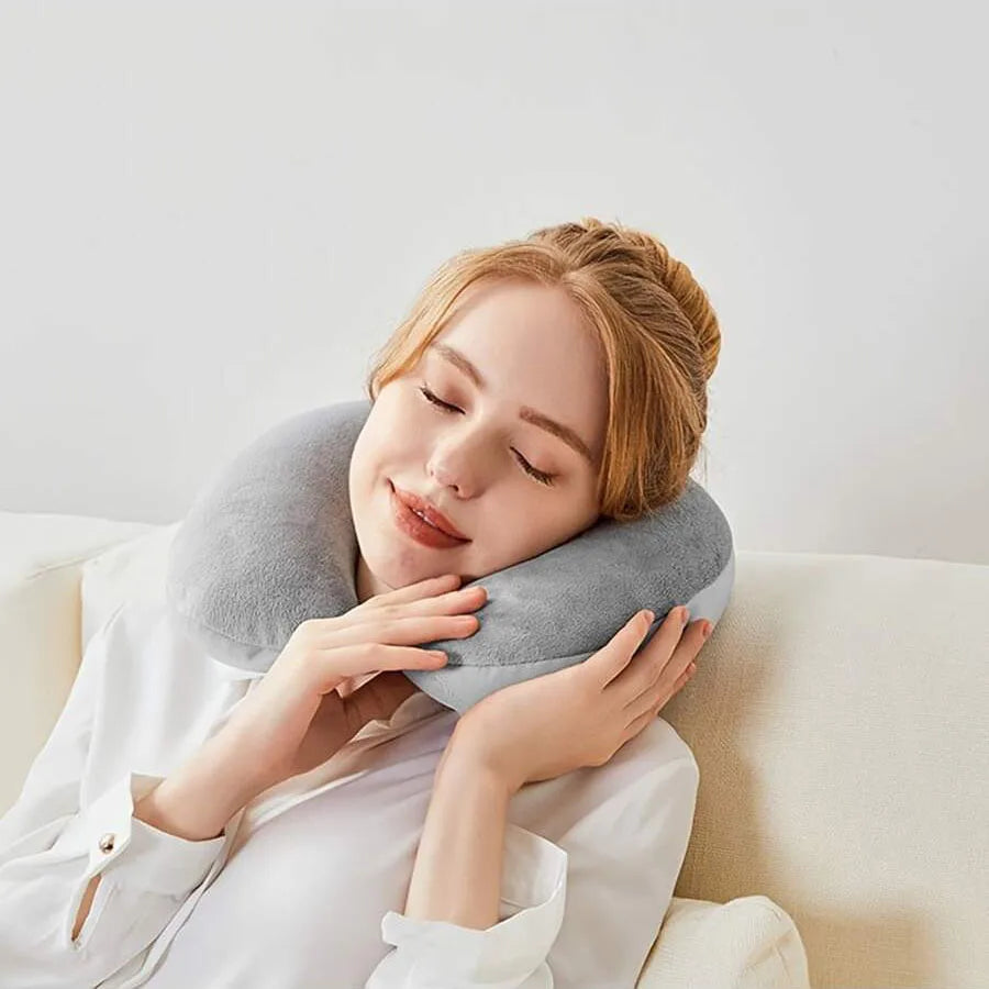 Travel Neck Pillow Foam Cushion With Snap Strap Soft Cover