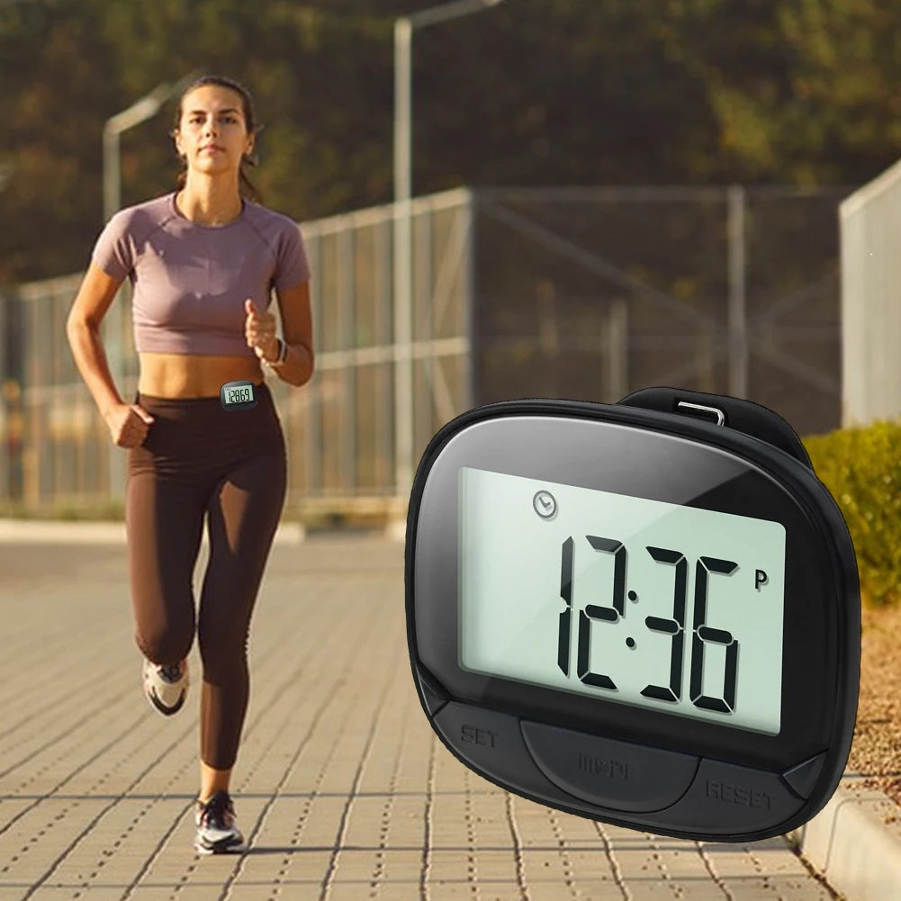 Clip-On Pedometer With Large Digital Display Simple Step Tracker