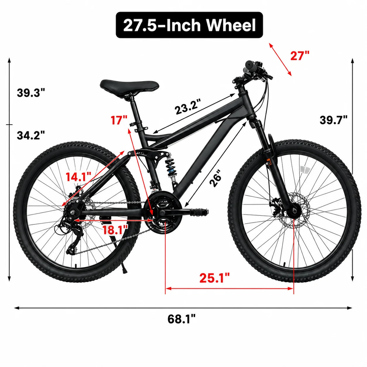 Unisex Full Suspension Mountain Bike 21-Speed Mechanical Disc Brakes