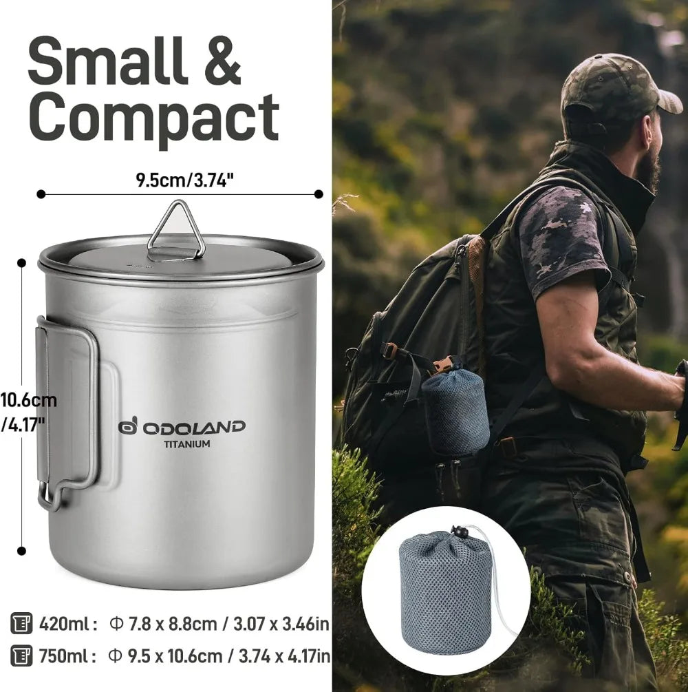 Titanium Camping Cookware Set 4 Piece With Spork For Outdoors