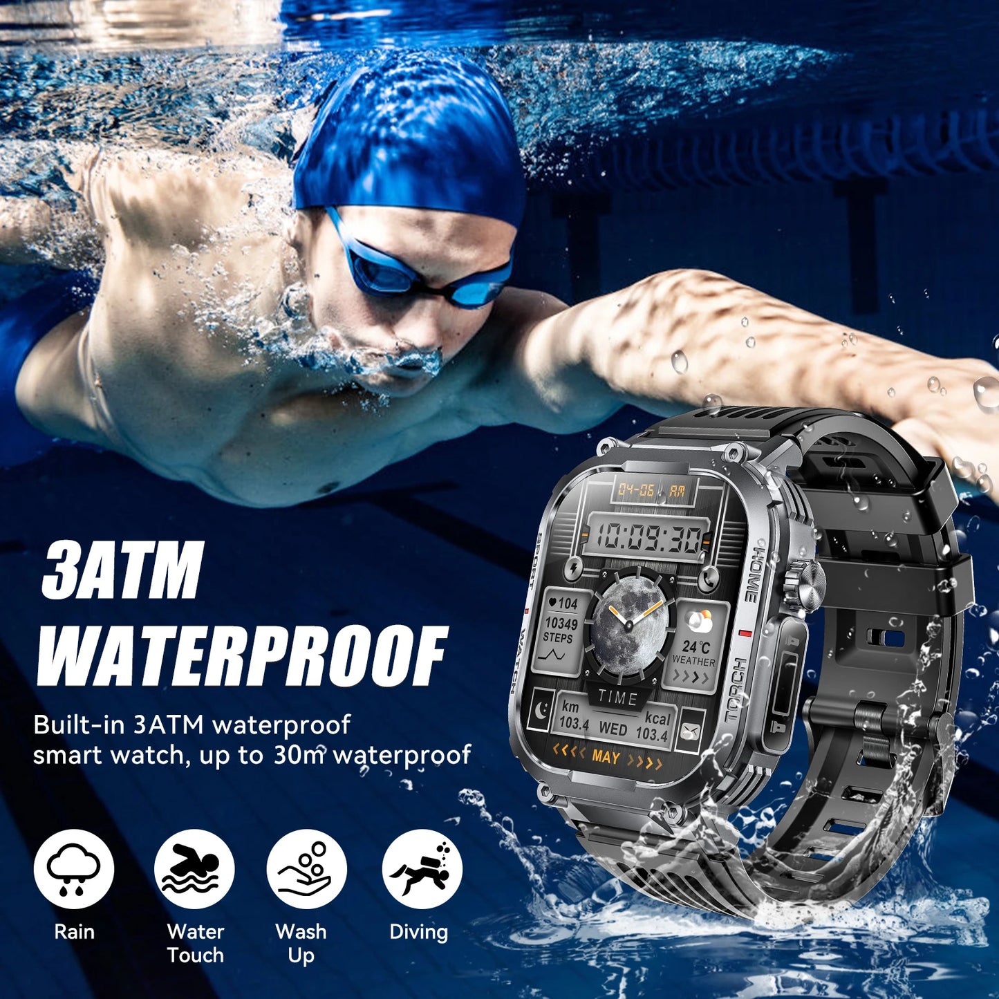 EIGIIS Smart Watch 3ATM Waterproof With Compass And Heart Rate