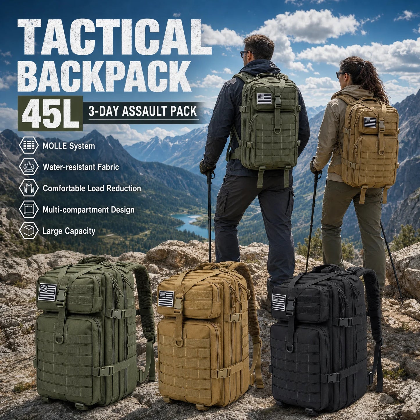 ReFire Gear 45L Men's Tactical Molle Hiking Backpack For Camping